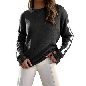 Women's Cozy Polyester Pullover Sweater Long Sleeve Skull Halloween Casual